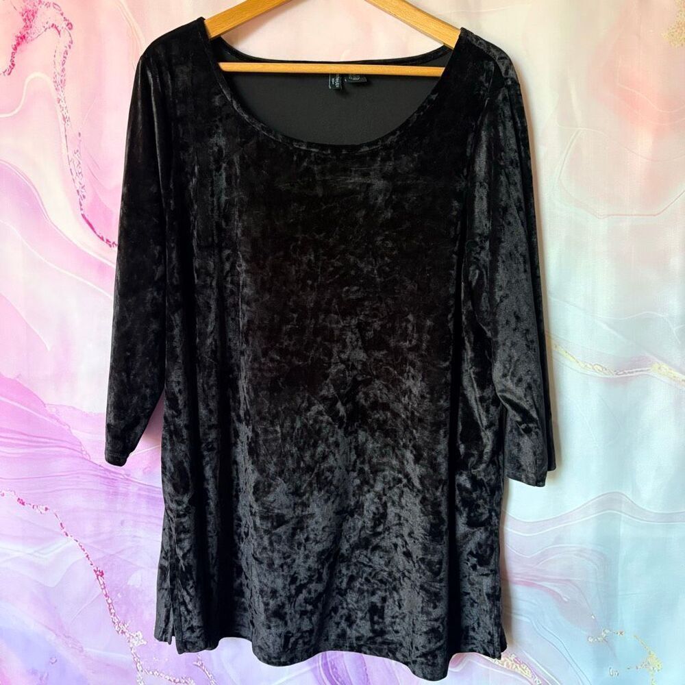 Cynthia Rowley 2X Black Crushed Velvet Blouse Classic Formal Cocktail Evening